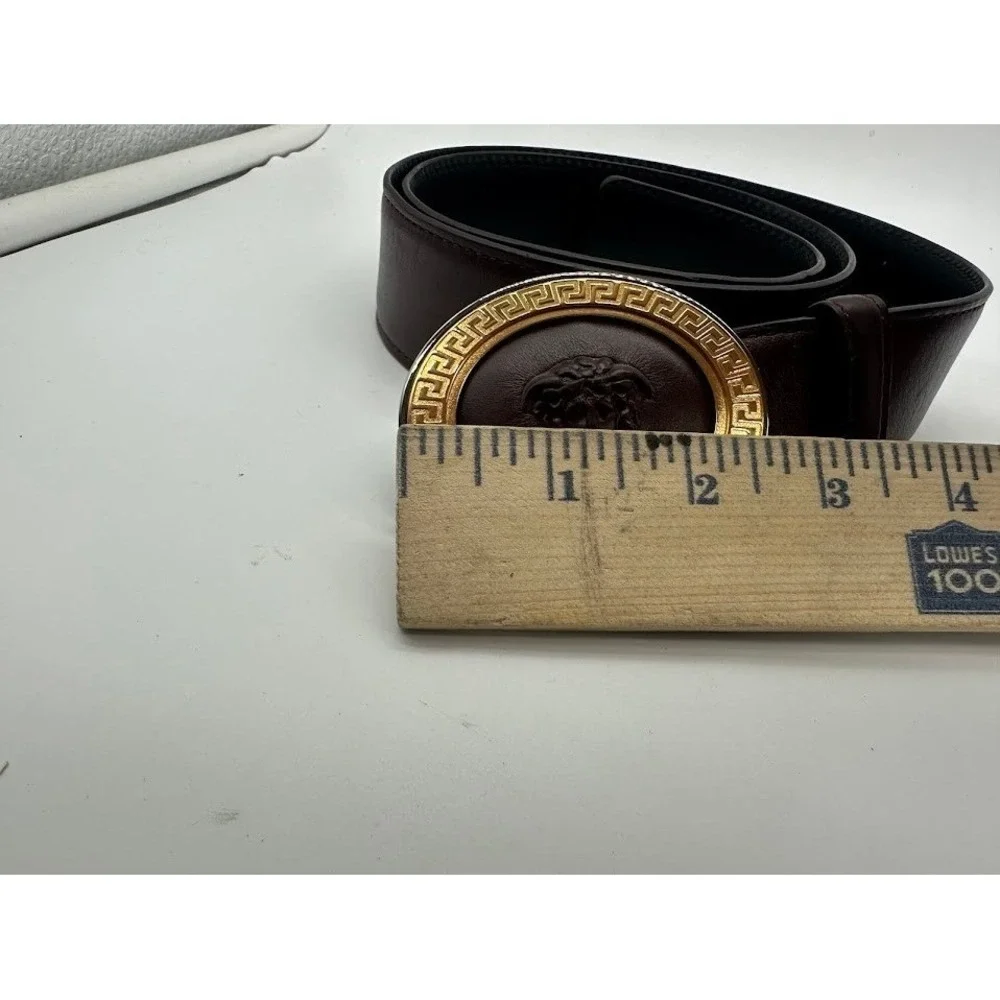 Versace Medusa Head Greek Key Oval Buckle Burgundy Leather Belt DCU‎ 4409 90/36